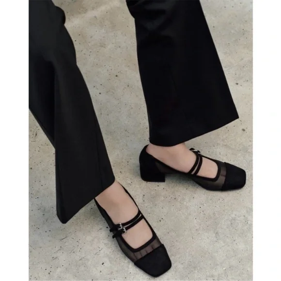 Zara Shoes Zara Mesh Mary Jane Block Heels Black Size Poshmark